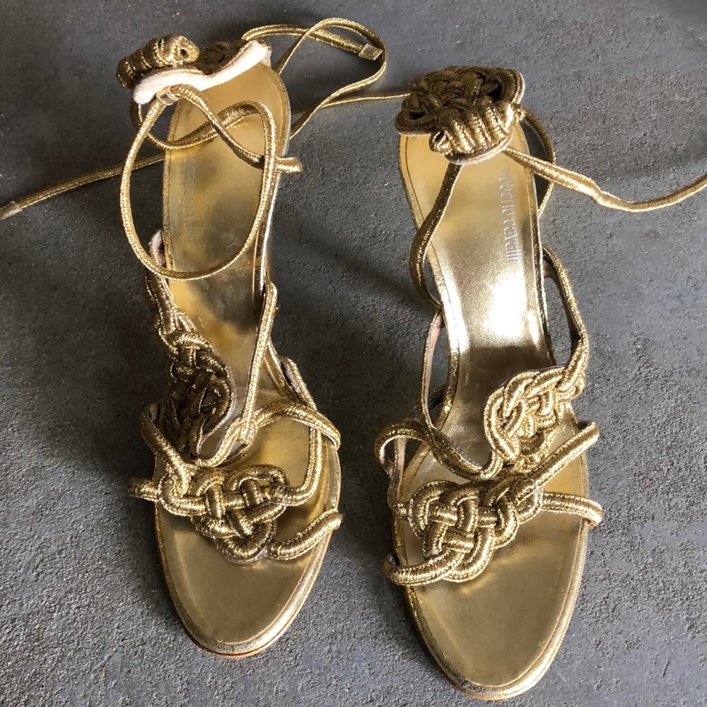 Roberto Cavalli gladiator sandals gold worn once